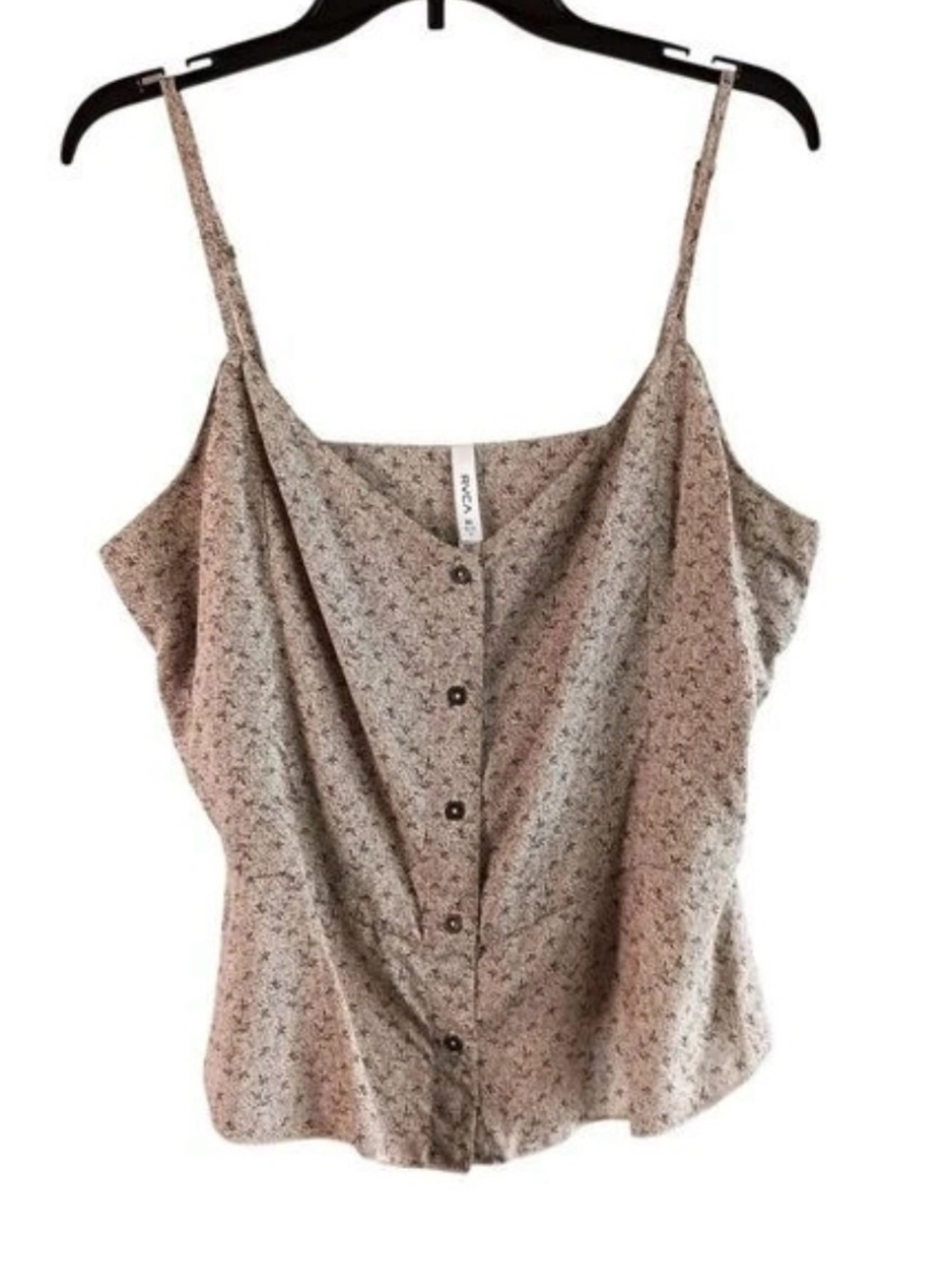 RVCA Taupe Floral Button-Down Tank Top